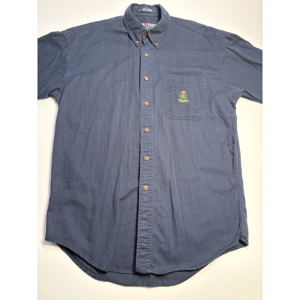 Vtg Chaps Ralph Lauren Mens Long Sleeve Shirt Sz Medium Blue Crest Logo Cotton